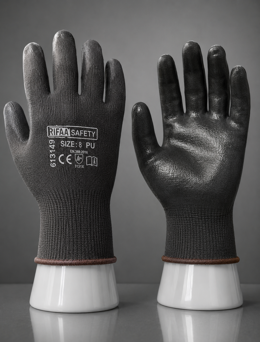 Pu Coated Black on Black Hand Gloves Rifa Size -  L