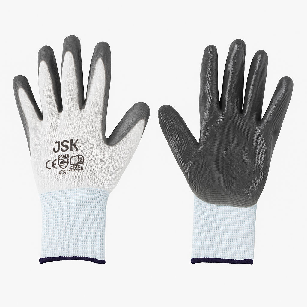Nitrile Coated White Grey Hand Gloves [32 GM ]