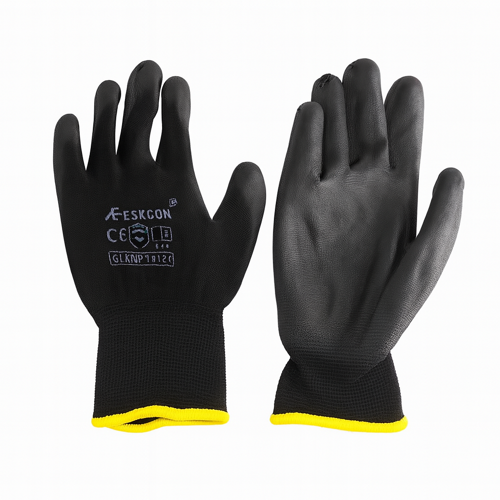 Pu Coated Black On Black Hand Gloves