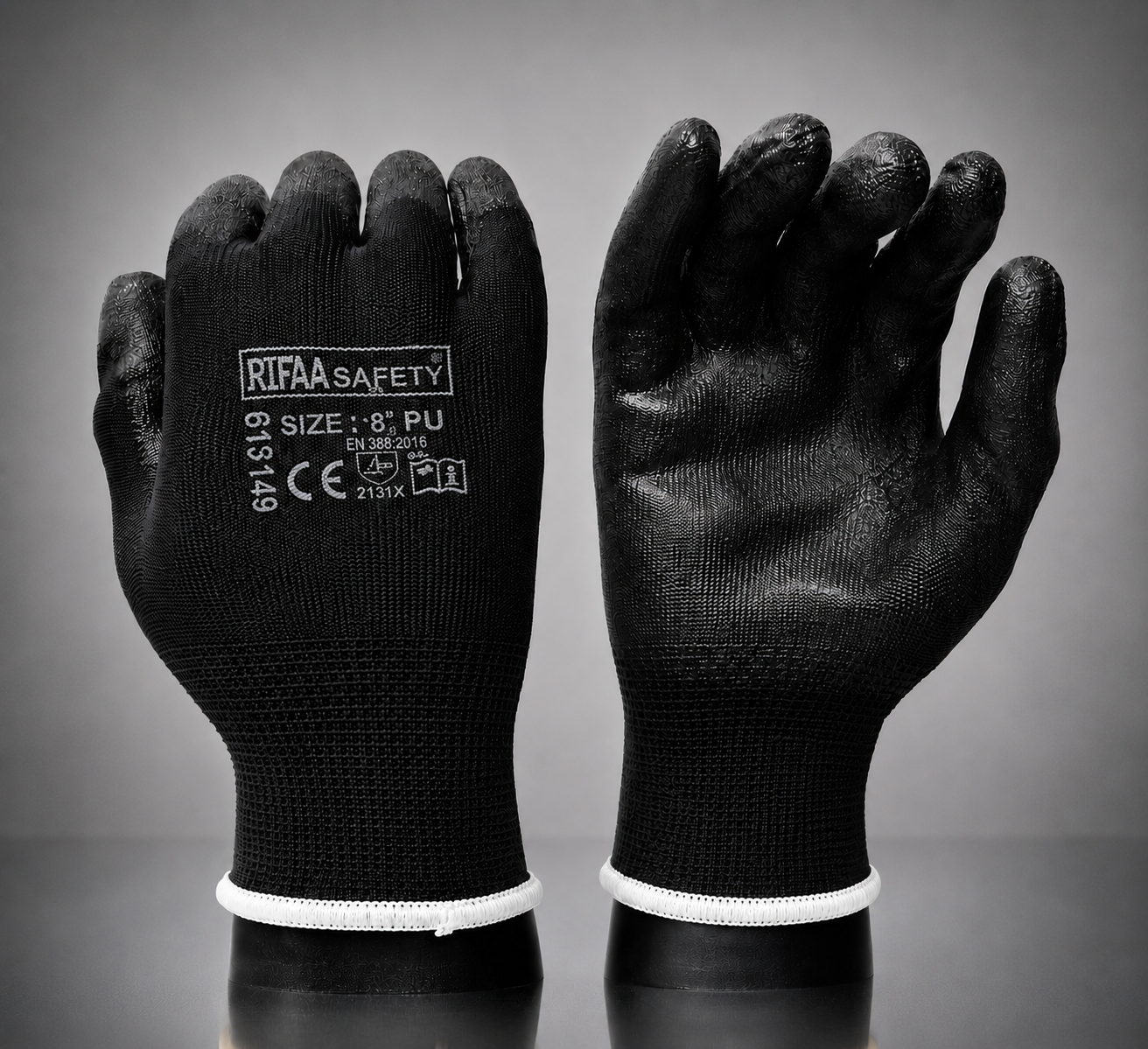 Pu Coated Black on Black Hand Gloves Rifa Size -  S