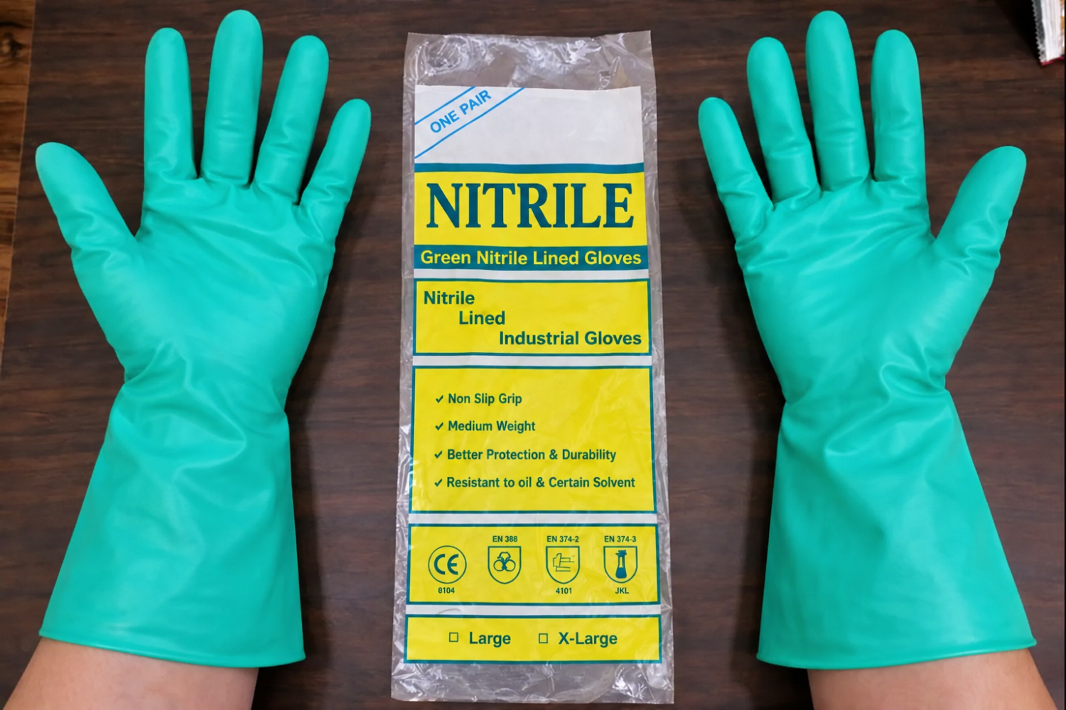 Nitrile Hand Gloves Folk lined Green