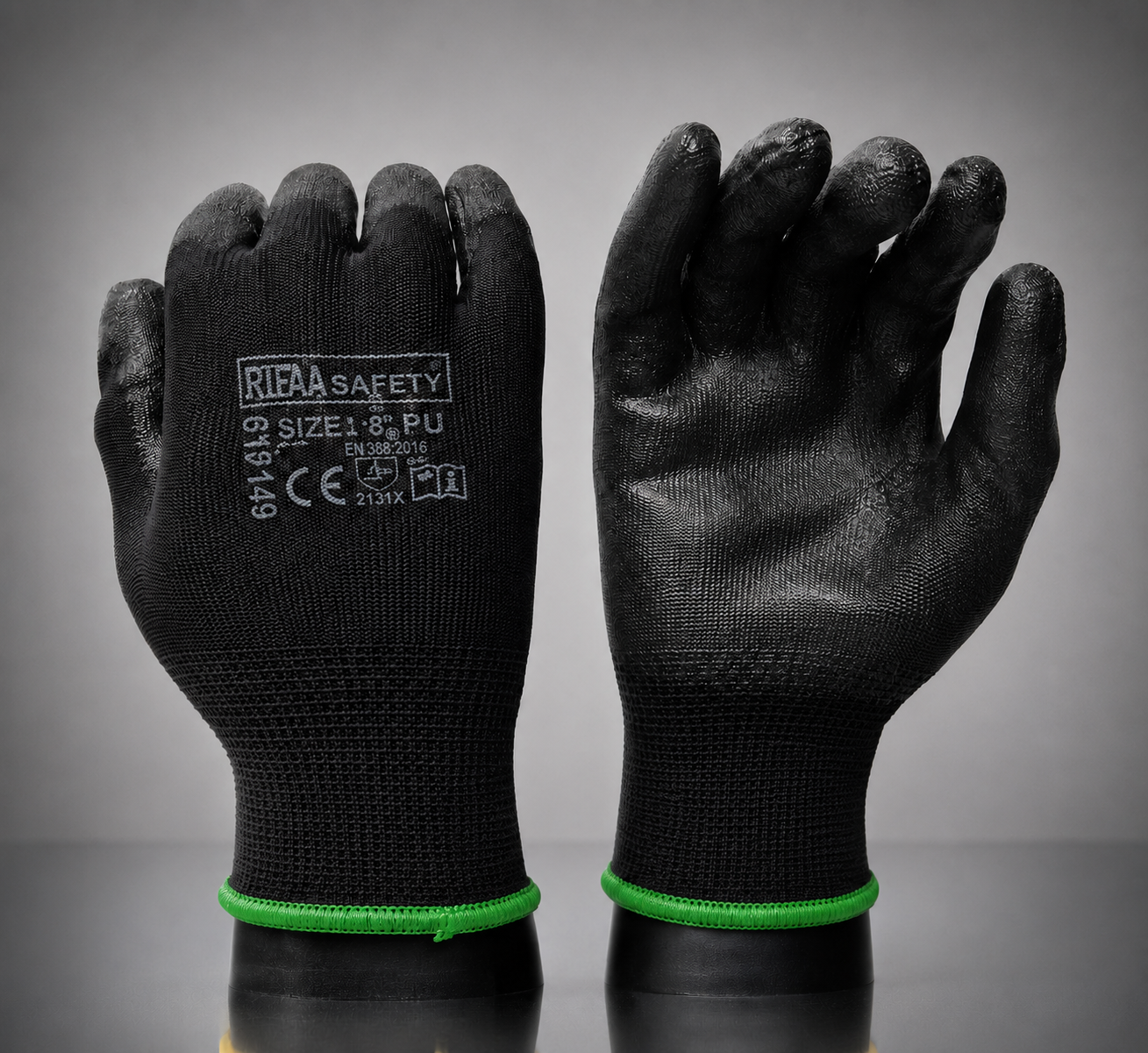 Pu Coated Black on Black Hand Gloves Rifa Size -  M