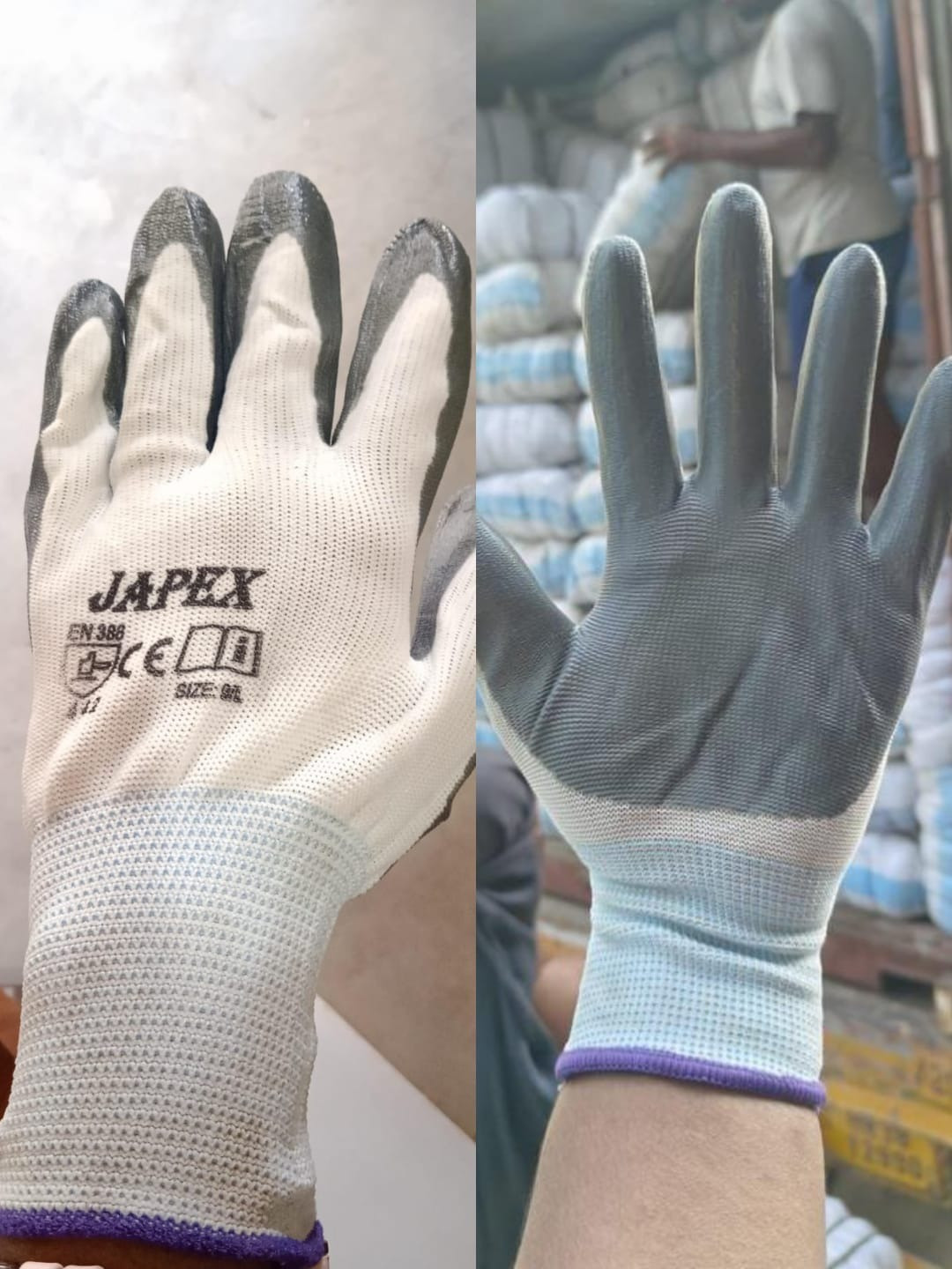 Nitrile Coated White Grey Hand Gloves [32 GM ]