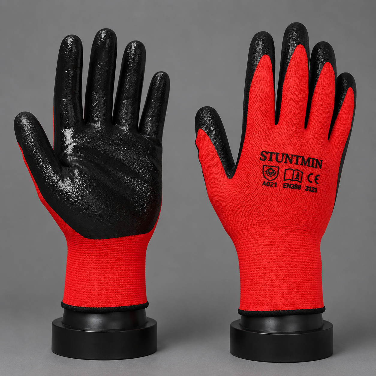 NITRILE COATED  BLACK RED HAND GLOVES