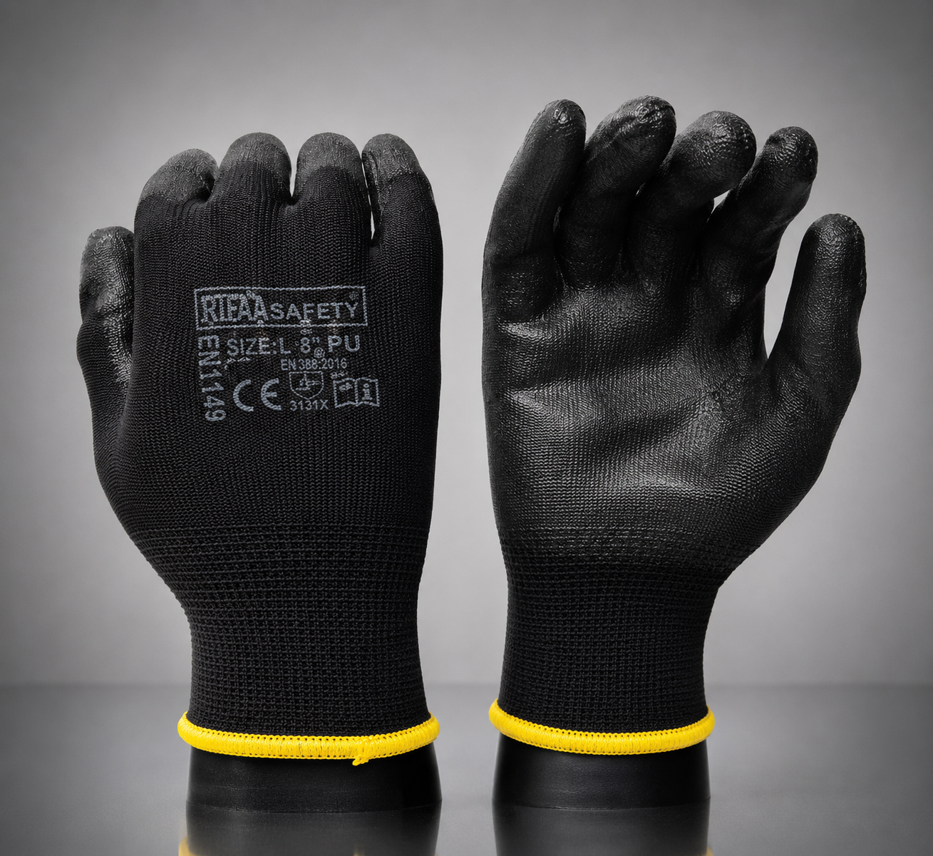 Pu Coated Black on Black Hand Gloves Rifa